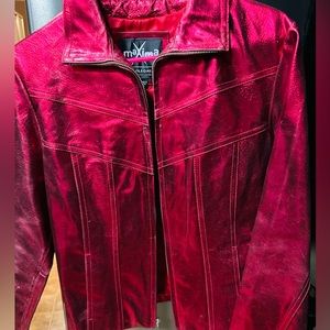 🍒 Cherry Bomb! Vintage 90’s Metallic Red Leather Jacket, Maxima by Wilsons